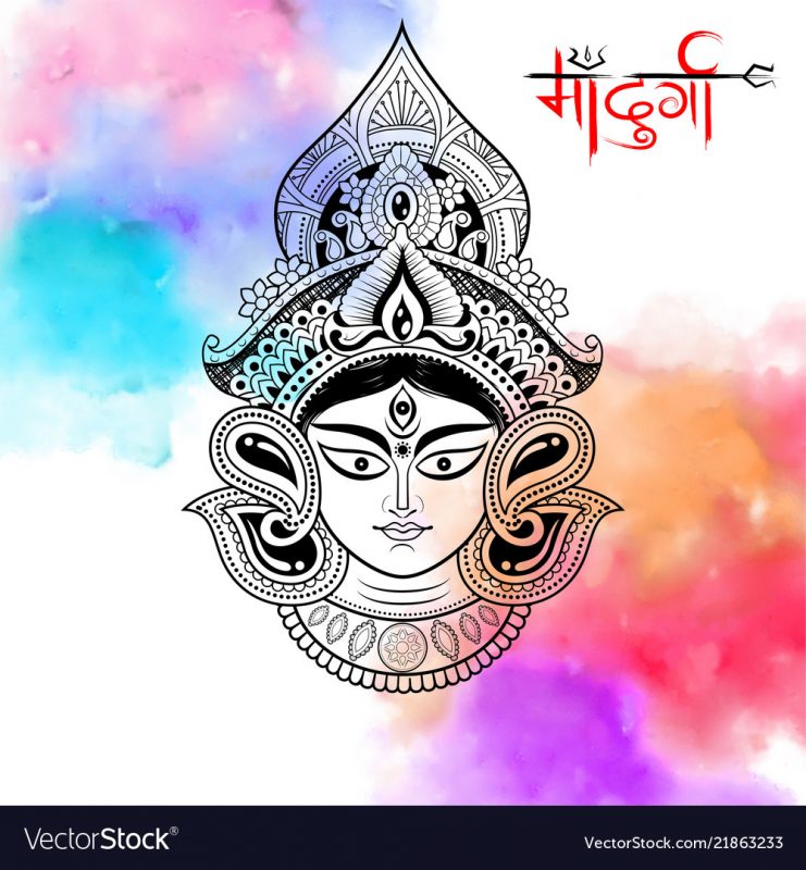 Goddess Durga Face in Happy Durga Puja background | Table for Change