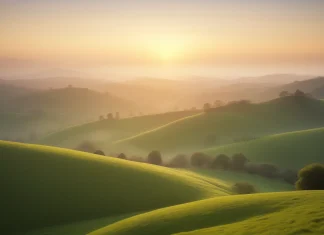 The presence of Him at Easter Holiday Glorious Easter dawn sunrise breaking over tranquil hills