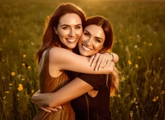 Help Your Friends Overcome Negativity Two young women friends embracing warmly in sunny meadow showing genuine care and support