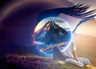 Signs Of Spiritual Awakening Person meditating on mountain summit bathed in golden sunrise light