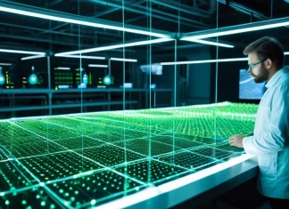 Awesome New Technologies That Make Us Feel The Future Scientist interacting with luminous 3D holographic display in research lab