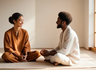 Characteristics Of Deep Spiritual Relationship With Your Partner Two partners meditating together on floor cushions in bright minimalist room