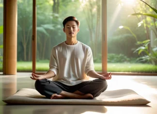 12 Scientific Benefits of Meditation: What the Research Actually Shows Person meditating calmly in peaceful modern room overlooking bamboo garden
