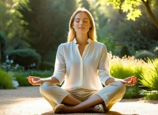 How To Trust Your Intuition Like A Psychic Serene woman meditating mindfully in sunlit botanical garden surrounded by plants