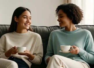 Things You Should Never Say To Your Friend After A Breakup Two supportive friends sitting together on sofa sharing comforting tea