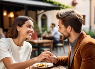 6 Reasons to Ask Him Out On A Date Charming couple enjoying animated conversation at sunny outdoor café table