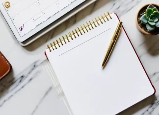 SMART Goals Organized desktop flatlay with planner, drafting tools, and succulent representing goal setting