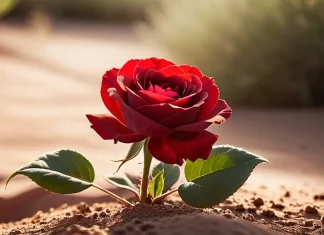 Do Not Judge by Appearance Delicate blooming rose thriving alongside resilient botanical plants in warm sunlight