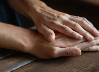 I will stay by your side Caring hands gently holding another person's hand in comfort and loving presence