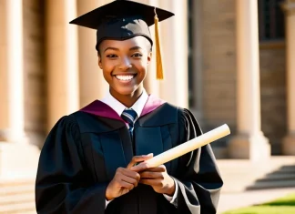 Never give up on your dreams Smiling graduate holding diploma outside historic university hall celebrating perseverance