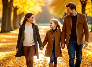Cherish every moment of your life Family walking happily through golden autumn park treasuring precious moments