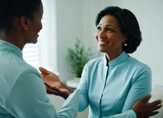 No charge. You’re paid in full Kind doctor offering warm encouragement to patient representing selfless charity