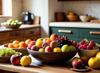 Should I start eating healthy food? Specially fruits? Ceramic bowl filled with fresh colorful organic fruits in bright kitchen