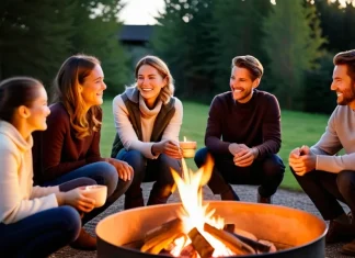 The Love of Family is the Most Precious Blessing Multi-generational family gathered around warm evening fire pit sharing smiles