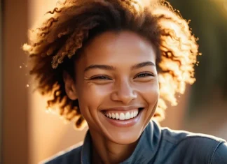 Your Smile is Priceless Candid portrait of person with natural radiant smile in warm sunlight