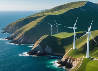 Last Year, Britain Generated Twice as Much Energy From Wind as Coal Modern wind turbines generating renewable energy across sunny coastal hills