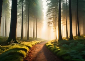 The 10 Rules of Change Forest path leading forward into glowing golden morning sunrise