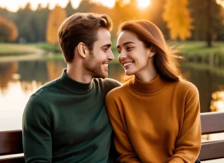 10 Reasons to Be Mindful with Your Partner Couple sitting together on lakeside bench during golden sunset sharing mindful moment