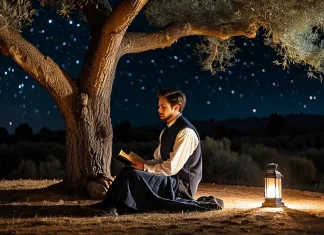Rumi Quotes: The 40 Lines That Changed How the World Thinks About Love, Grief and the Self Poetic scholar contemplating manuscript under starry night sky with warm lantern