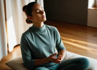 How to End Restless, Useless Thoughts: What Neuroscience Actually Recommends Meditation practitioner sitting peacefully in quiet room calming busy thoughts