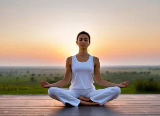 Chakra Poses and Affirmations to Reassess Your Life Meditating yogi seated in lotus pose greeting colorful morning sunrise