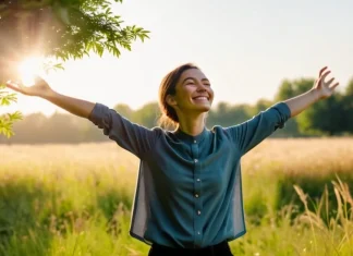 Sunshine Vitamin : Maybe One Of The Best Ways to Fight Colon Cancer Person enjoying warm morning sunlight in open green meadow absorbing vitamin D