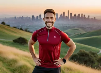 The Mental Health Benefits of Exercise Smiling runner enjoying post-workout mental clarity and fresh breeze on hilltop