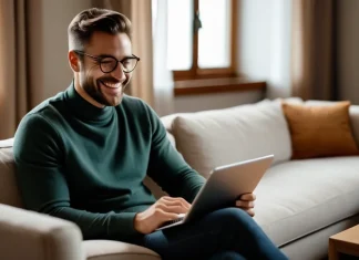 5 tips to find your destiny on an online dating site Smiling person using tablet on cozy couch drafting an online dating profile