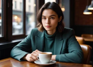Relationship Red Flags Your Missing Person reflecting thoughtfully over tea in bright cafe with composed expression