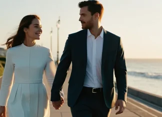 Study: When Partners Are Ready for a Committed Relationship Committed couple walking hand in hand along scenic beach trail