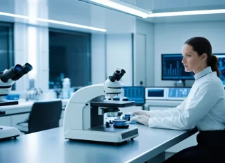 Laser Destroys Cancer Cells Circulating in the Blood Cutting-edge optical medical laser device in clean laboratory