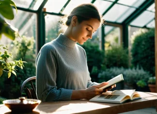 Why Self Care Is the Best Medicine for Managing Stress Person enjoying peaceful morning with book and tea in sunny greenhouse