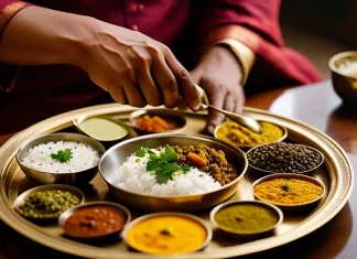 10 Rules for an Ayurvedic Diet Traditional Ayurvedic brass thali meal with fresh balanced dishes