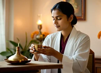 An Ayurvedic Approach to Anxiety Ayurvedic Shirodhara warm oil therapy in serene wellness room