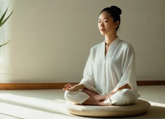 Five Essential Elements to Develop Your Mindfulness Practice Person meditating comfortably on zafu cushion in bright airy room