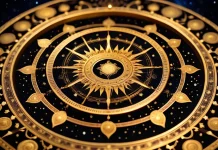 What is Time According to the Vedas: The Invisible Ruler of the Universe Golden celestial cosmic wheel with Vedic astrological carvings under night stars