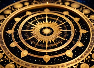 What is Time According to the Vedas: The Invisible Ruler of the Universe Golden celestial cosmic wheel with Vedic astrological carvings under night stars