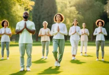 What is Falun Dafa? A Path of Self-Improvement in the Modern World Practitioners performing gentle standing qigong meditation in sunny park