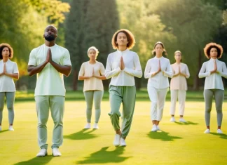 What is Falun Dafa? A Path of Self-Improvement in the Modern World Practitioners performing gentle standing qigong meditation in sunny park