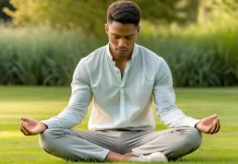 Navigating Panic: A Holistic Guide to Resilience Person sitting on grass practicing calming belly breathing with hands on chest