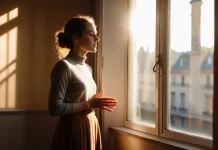 7 Simple Ways to Reset After a Stressful Morning Person breathing deeply by sunny open window resetting mood after stressful start