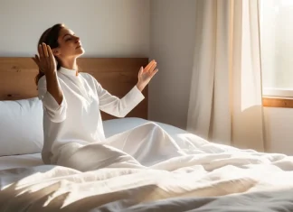 Do You Keep Waking Up Tired? Your Sleep Cycle Might Be Disrupted Person waking up peacefully and stretching in bright sunny bedroom