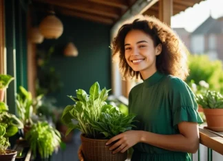 How to Flourish: Four Skills for Inner Well-Being Smiling person nurturing green plants on sunlit balcony showing vitality