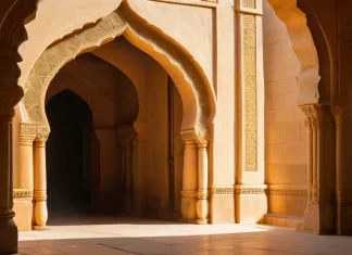 Nava Dwara: The 9 Doors of the Human Body in Hindu Philosophy Ancient carved stone temple archway at sunrise symbolizing sacred portals