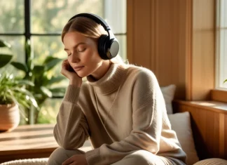 Healing Benefits Of Listening To Music Relaxed person wearing studio headphones listening to soothing music in sunlit room