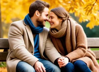 Is Your Man Treating You Right? Loving couple sharing genuine warm moment together in autumn park