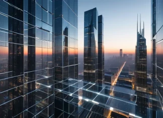 Blockchain Technology Will Change Everyday Life Luminous digital network connections overlaying modern futuristic city skyline